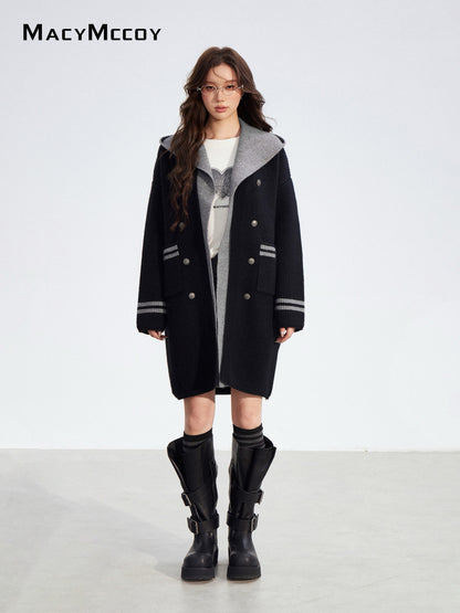 MacyMccoy MMC2025174 Long hooded sweater patchwork jacket