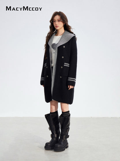 MacyMccoy MMC2025174 Long hooded sweater patchwork jacket