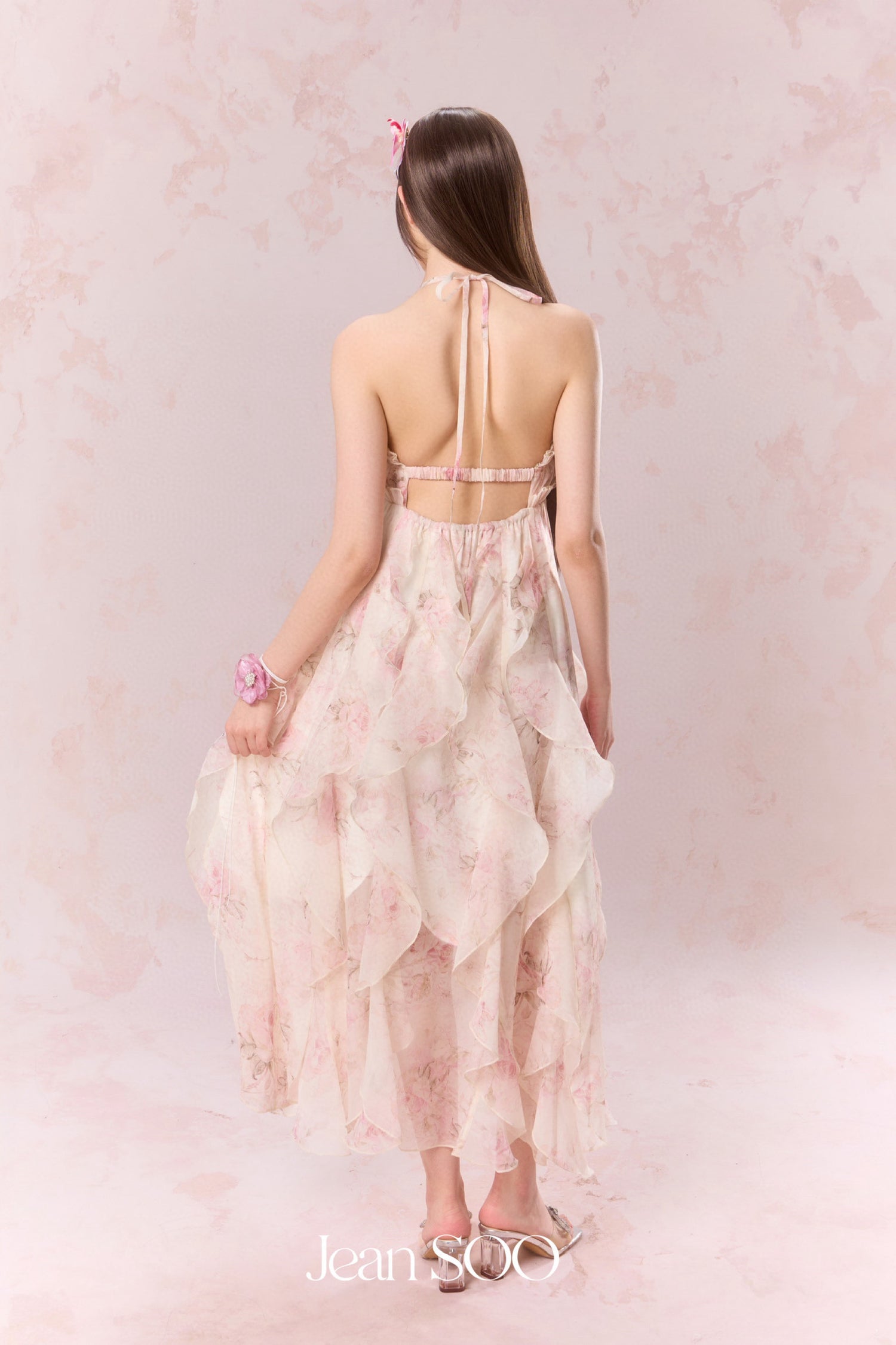 Jean Soo Irregular patchwork skirt halter neck dress
