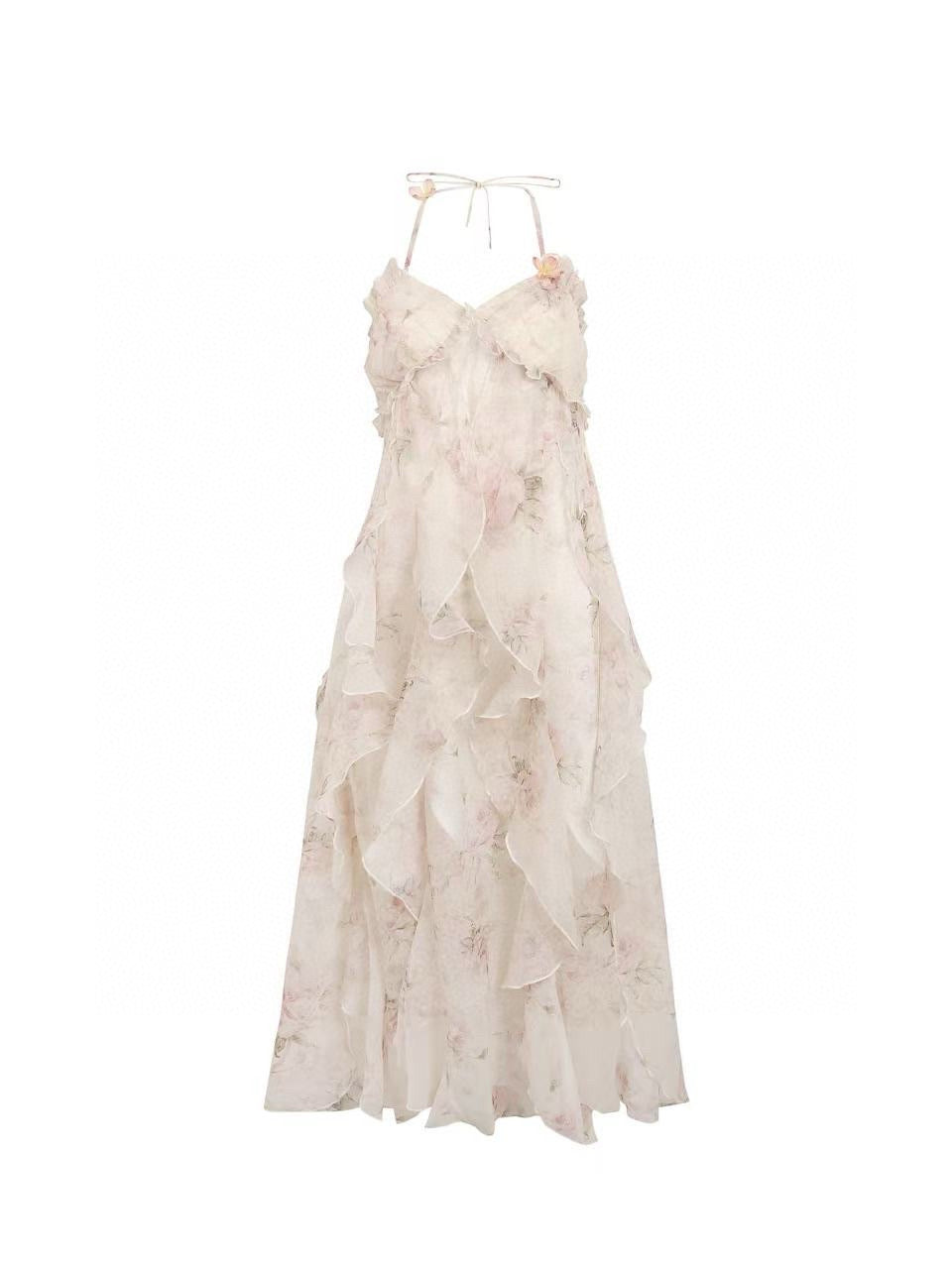Jean Soo Irregular patchwork skirt halter neck dress