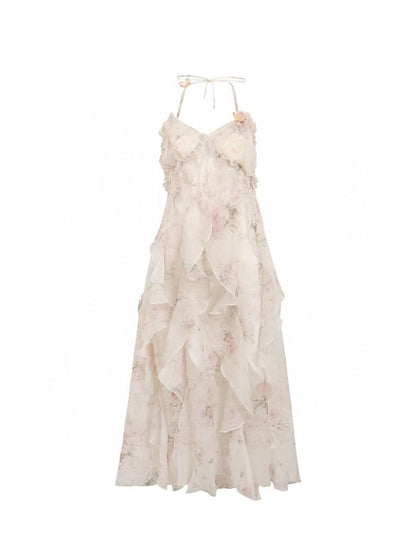 Jean Soo Irregular patchwork skirt halter neck dress