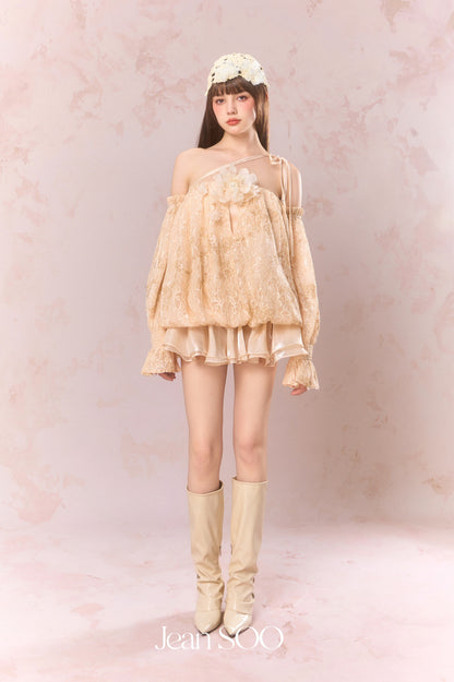 Jean Soo Embroidered lace off shoulder floral bud strapless dress