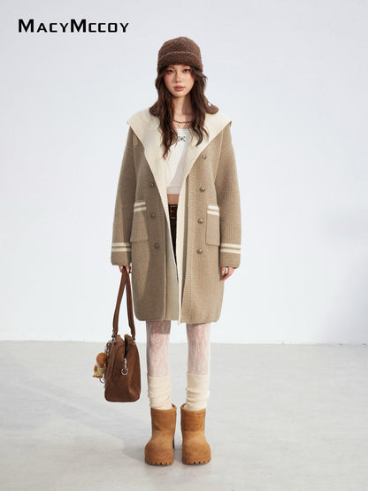 MacyMccoy MMC2025174 Long hooded sweater patchwork jacket