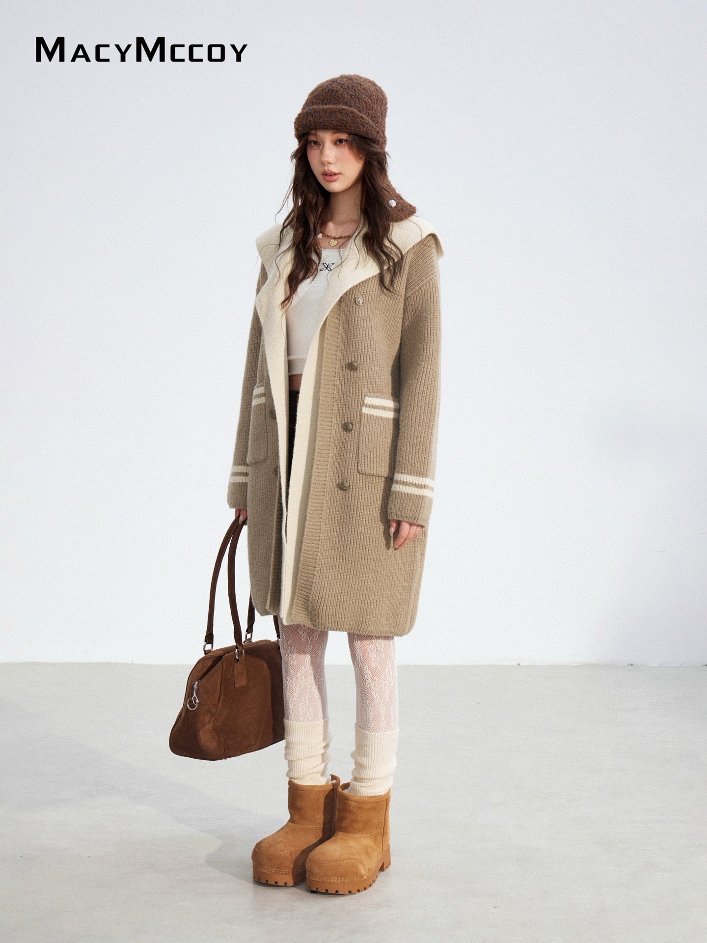 MacyMccoy MMC2025174 Long hooded sweater patchwork jacket