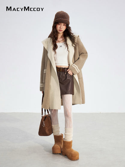 MacyMccoy MMC2025174 Long hooded sweater patchwork jacket