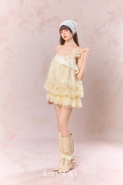 Jean Soo Lace patchwork flower bud camisole dress