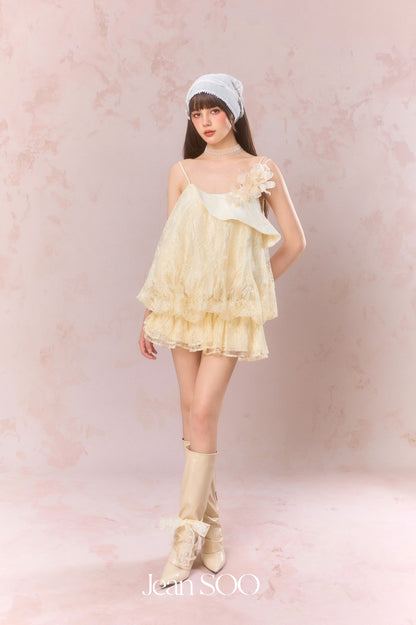 Jean Soo Lace patchwork flower bud camisole dress