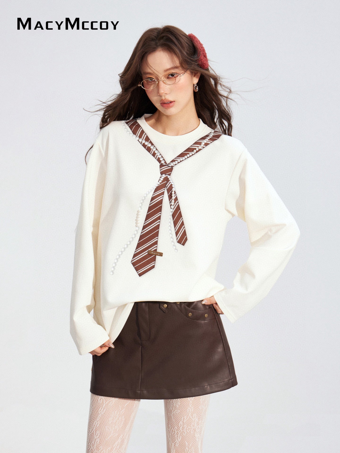 MacyMccoy MMC2025176 Pearl tie loose T-shirt