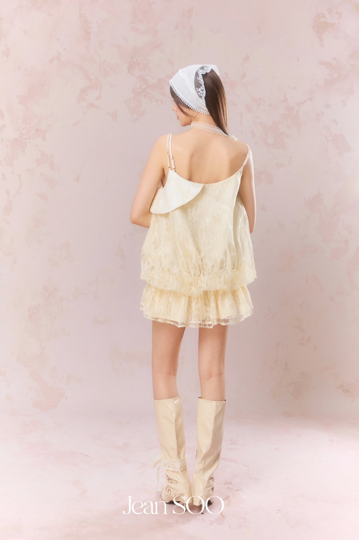 Jean Soo Lace patchwork flower bud camisole dress