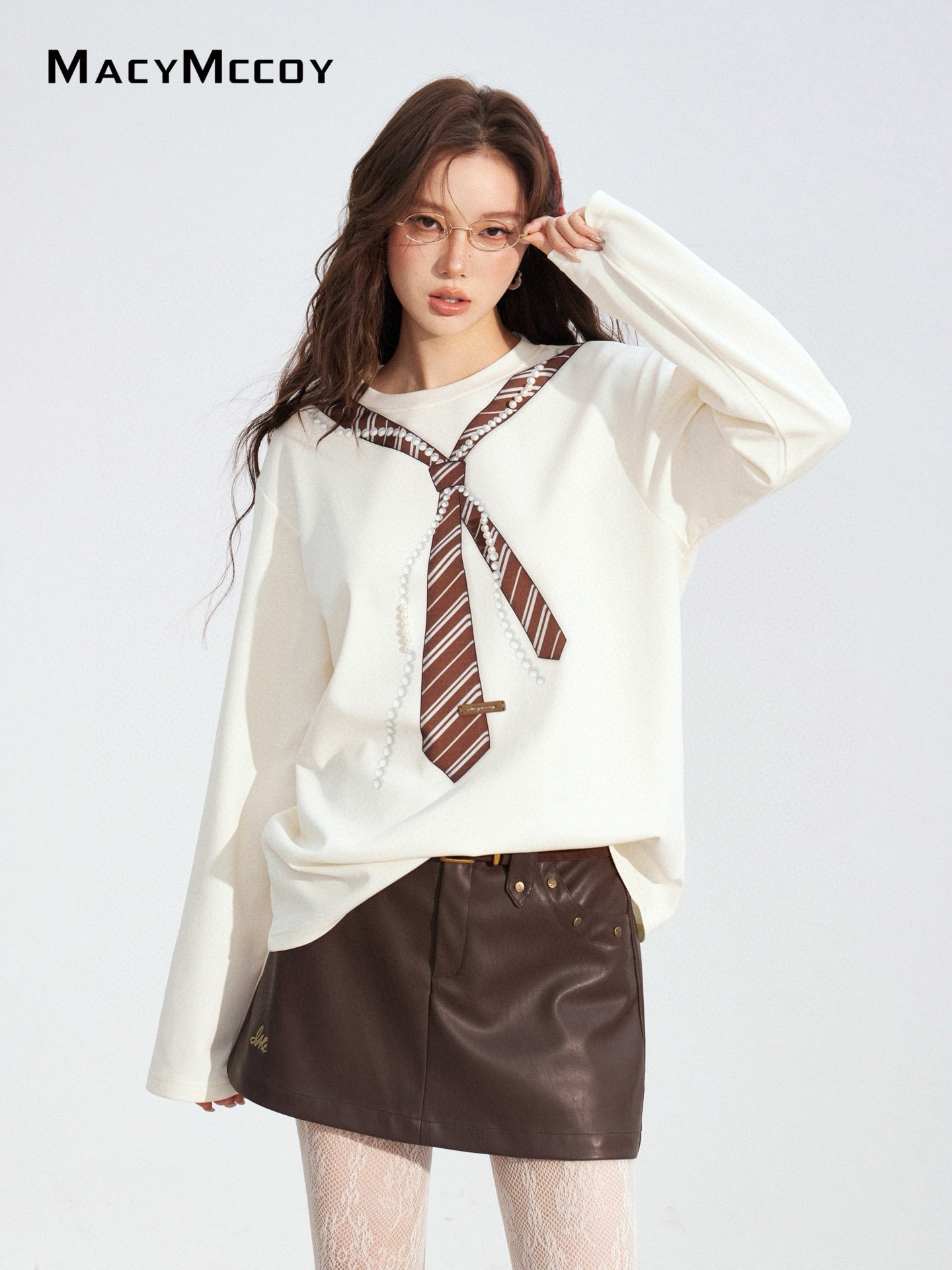 MacyMccoy MMC2025176 Pearl tie loose T-shirt