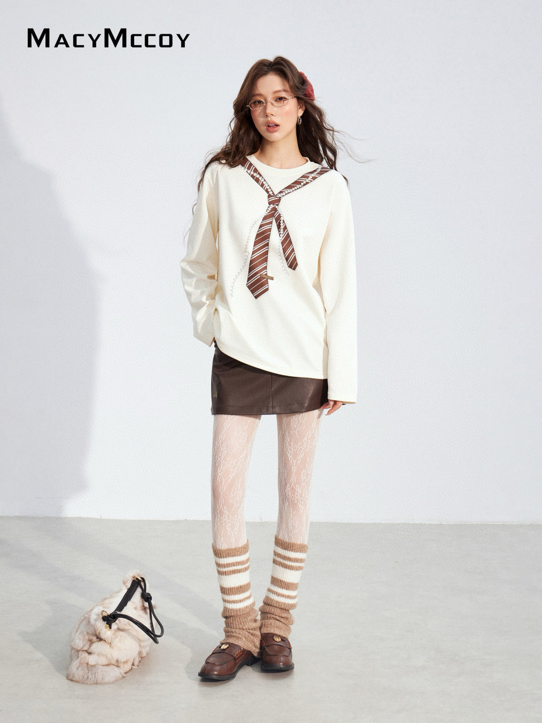 MacyMccoy MMC2025176 Pearl tie loose T-shirt