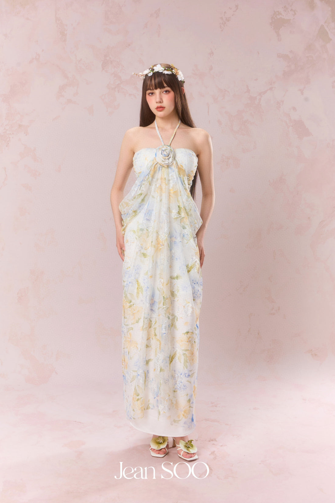 Jean Soo Lace printed strapless dress