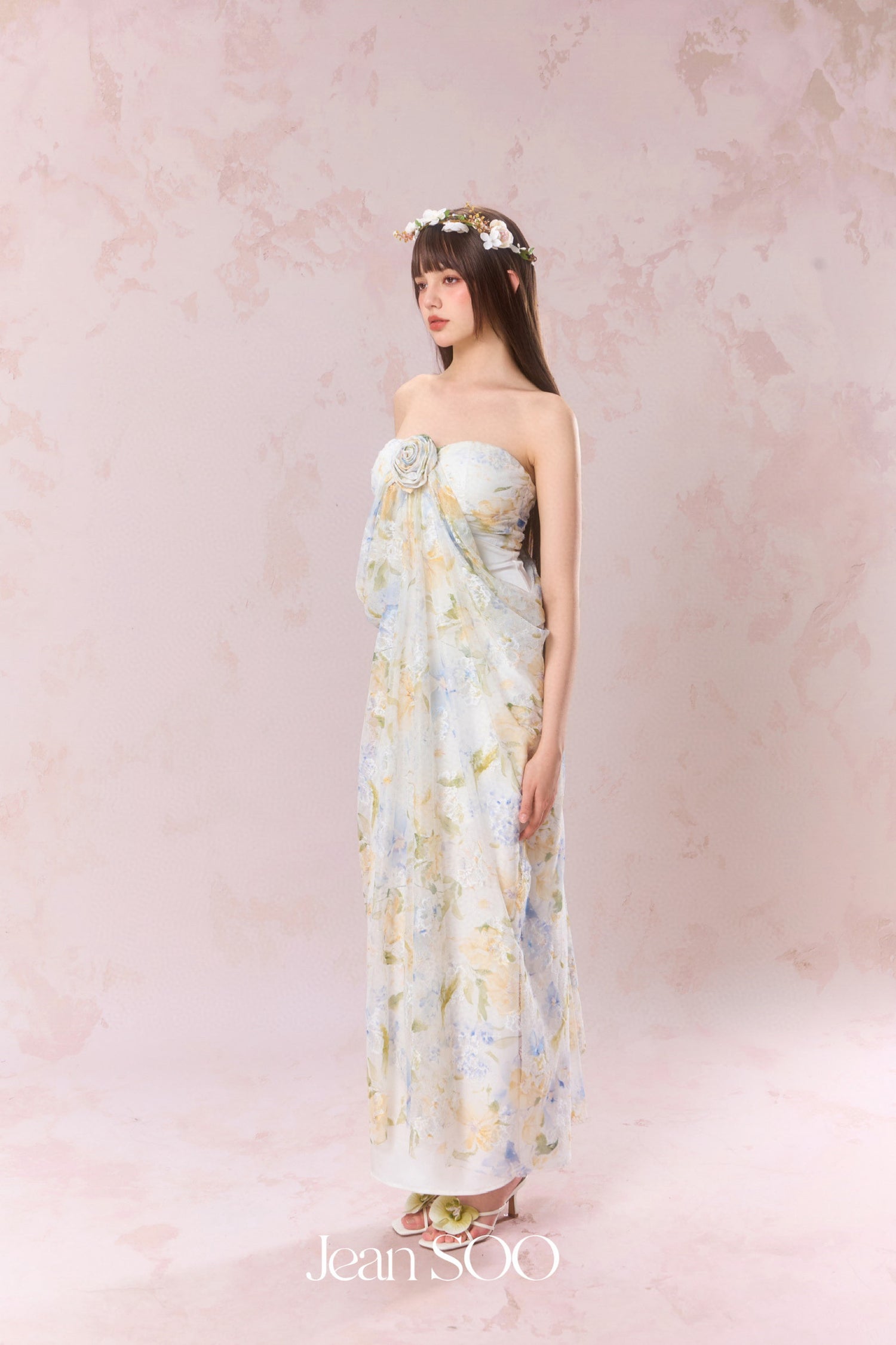 Jean Soo Lace printed strapless dress
