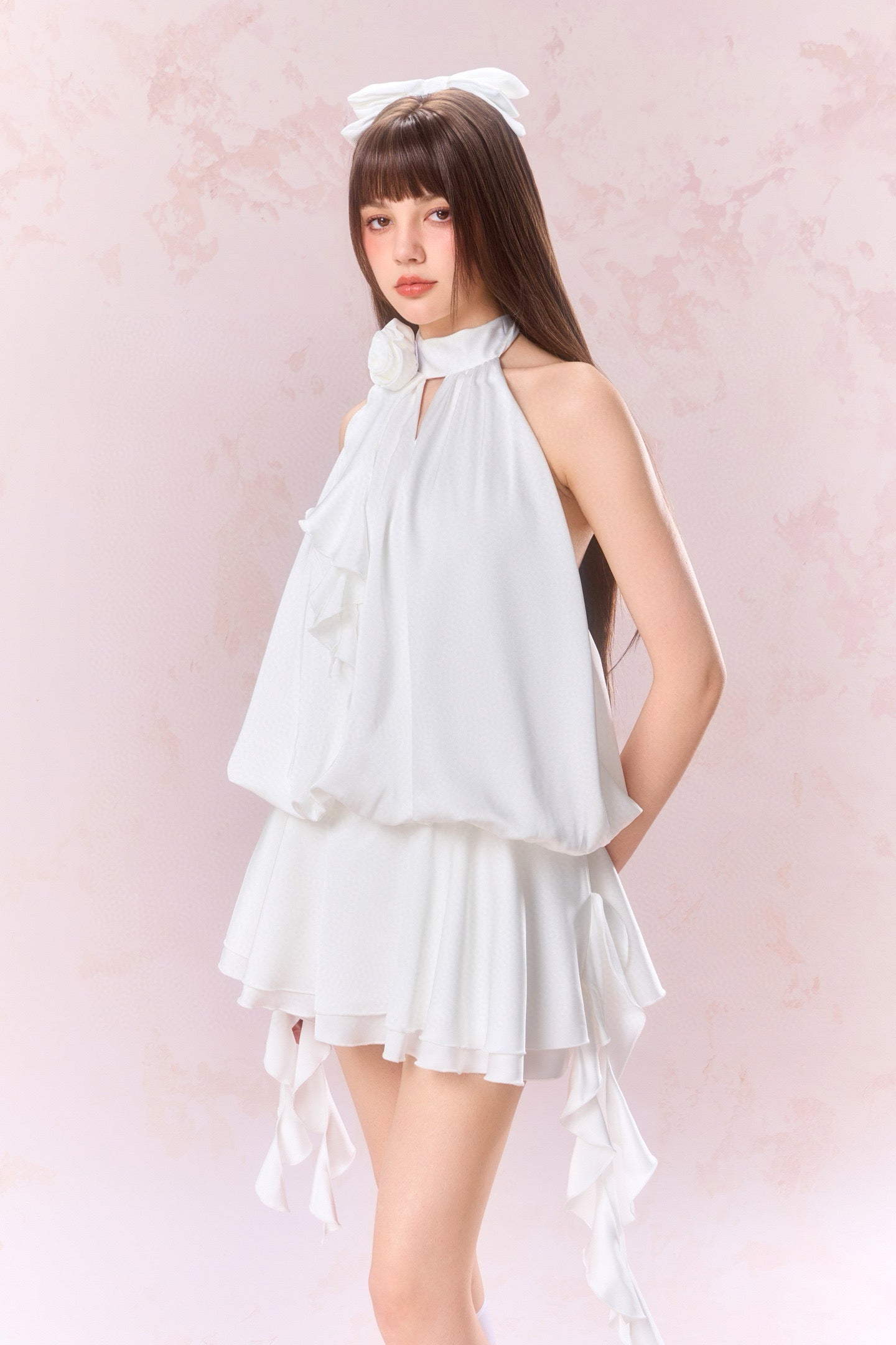 Jean Soo Halter neck lace up backless satin dress