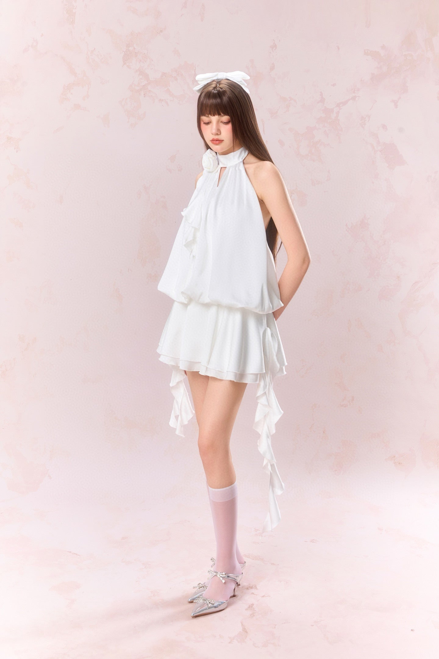 Jean Soo Halter neck lace up backless satin dress