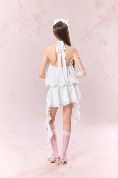 Jean Soo Halter neck lace up backless satin dress
