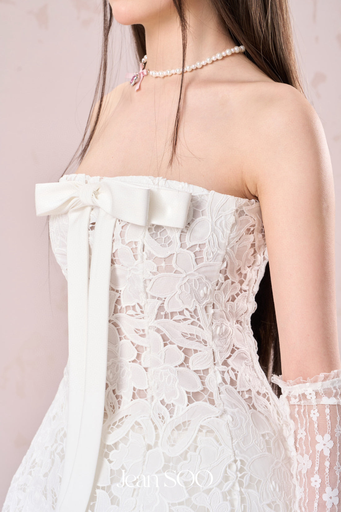 Jean Soo Hollow embroidery strapless puffy dress