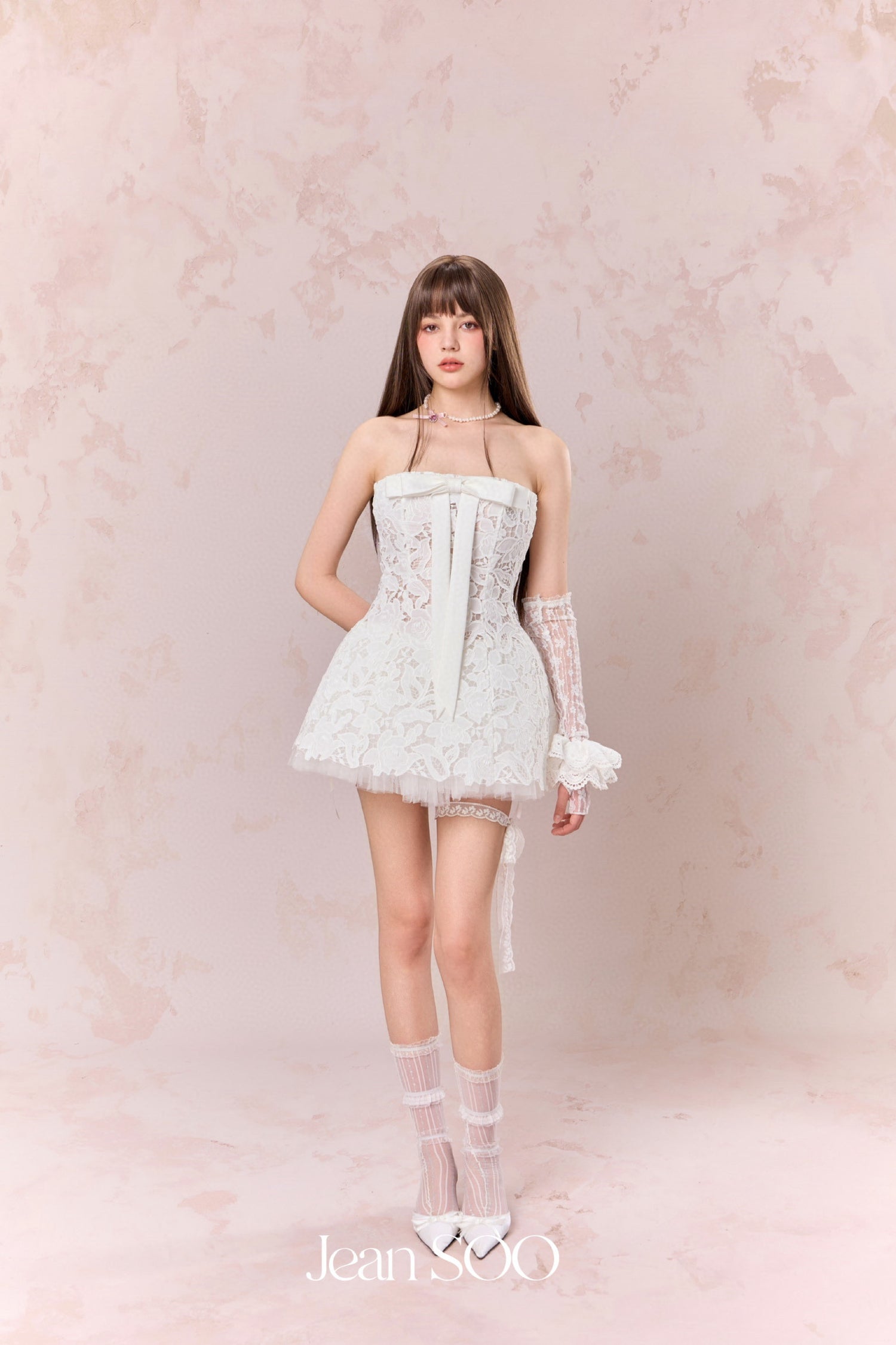 Jean Soo Hollow embroidery strapless puffy dress