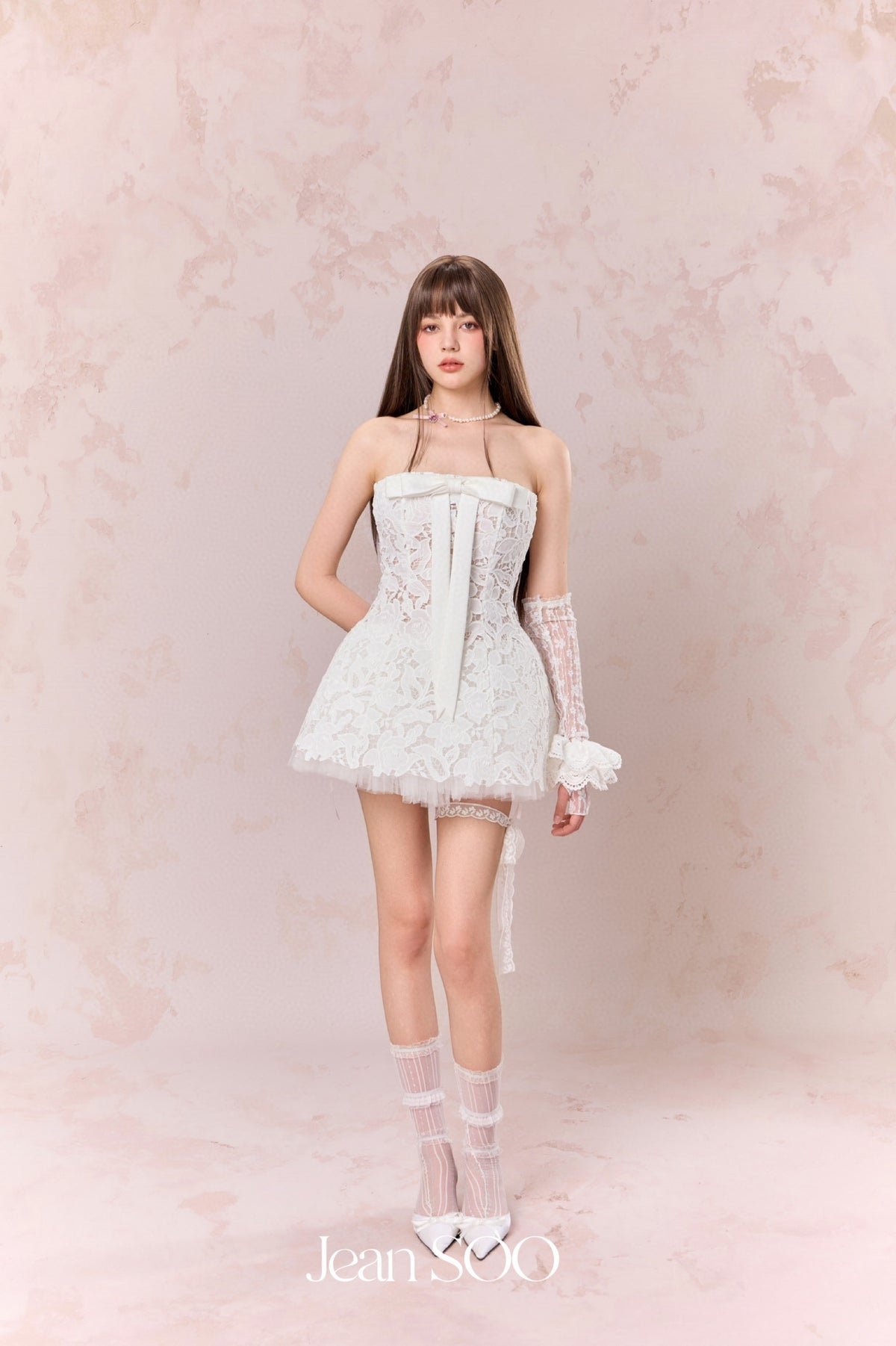 Jean Soo Hollow embroidery strapless puffy dress