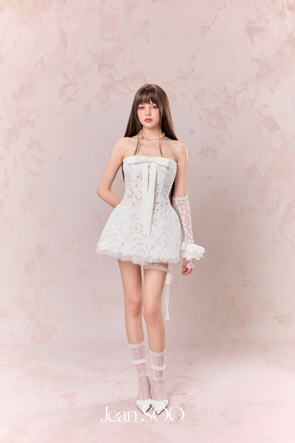 Jean Soo Hollow embroidery strapless puffy dress
