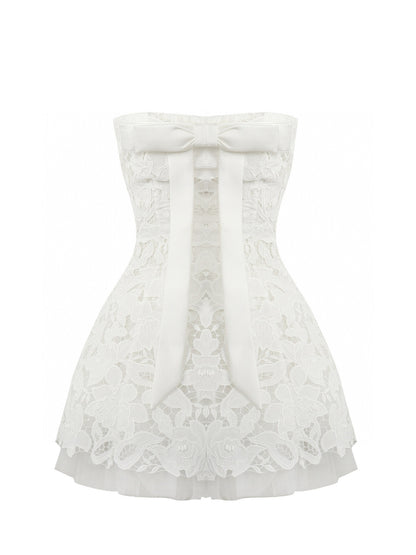 Jean Soo Hollow embroidery strapless puffy dress