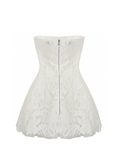 Jean Soo Hollow embroidery strapless puffy dress