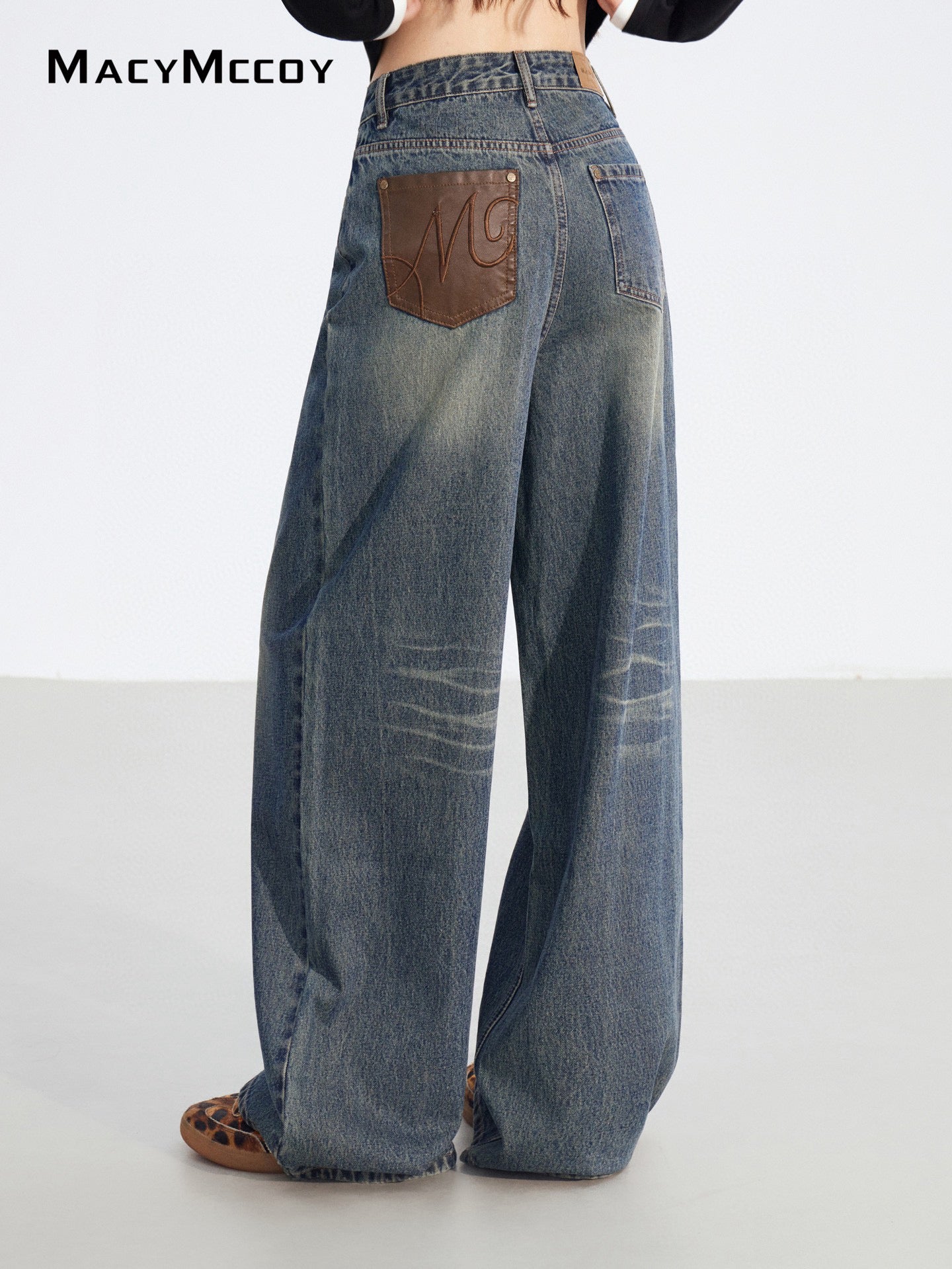 MacyMccoy in stock MMC2025180 Splicing denim wide leg pants