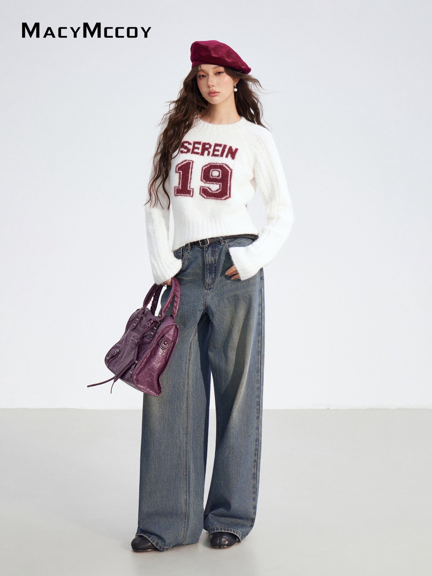 MacyMccoy in stock MMC2025180 Splicing denim wide leg pants