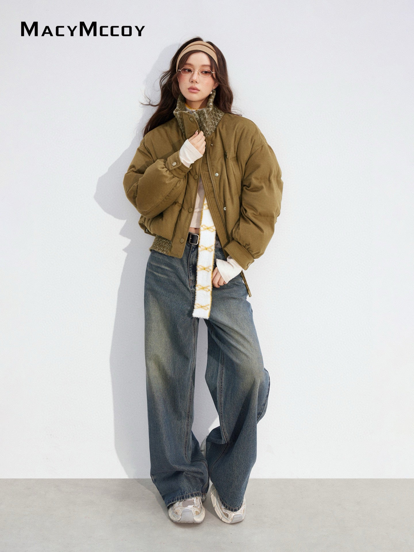 MacyMccoy in stock MMC2025180 Splicing denim wide leg pants