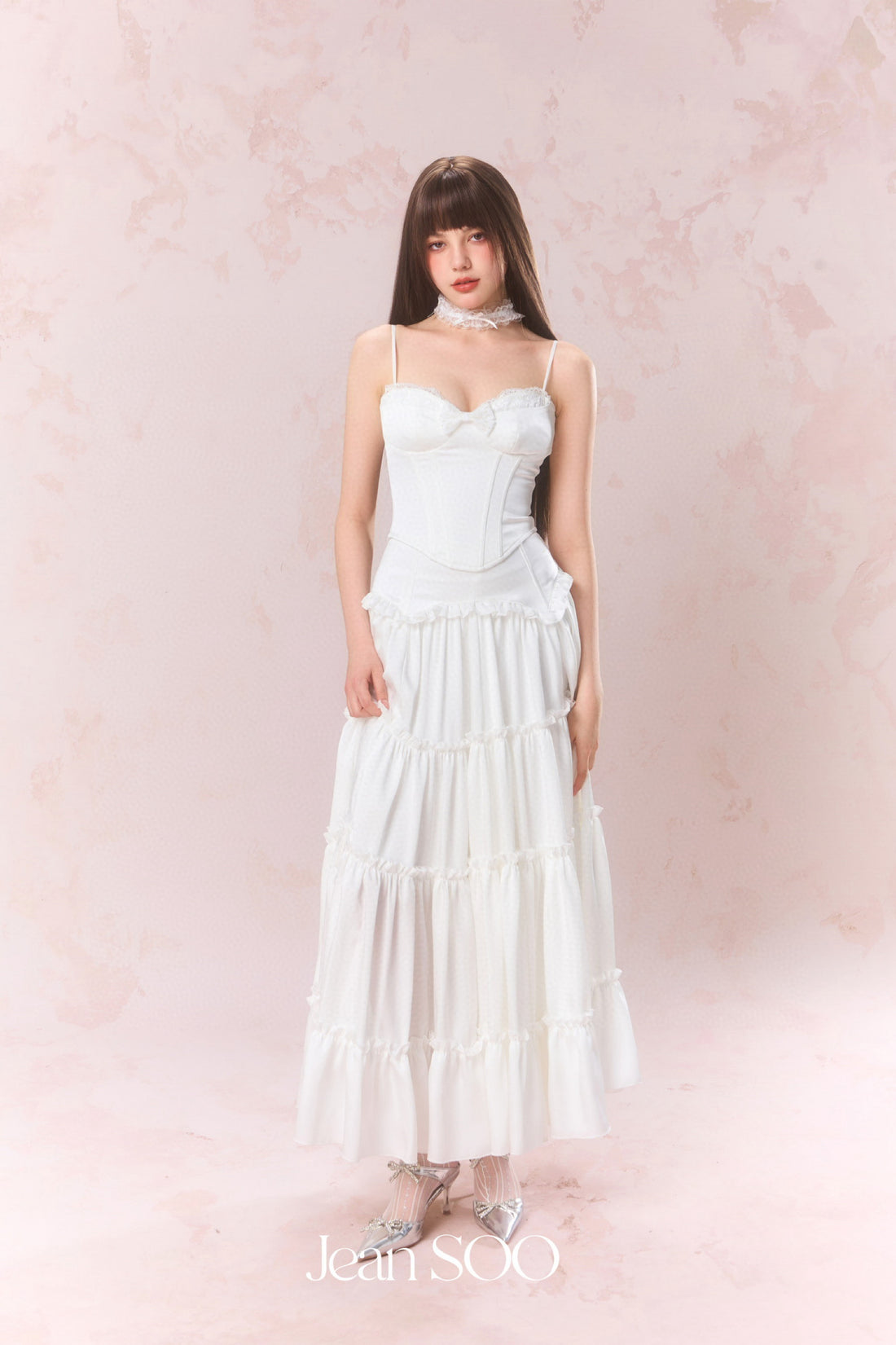 Jean Soo Satin lace patchwork corset + skirt set