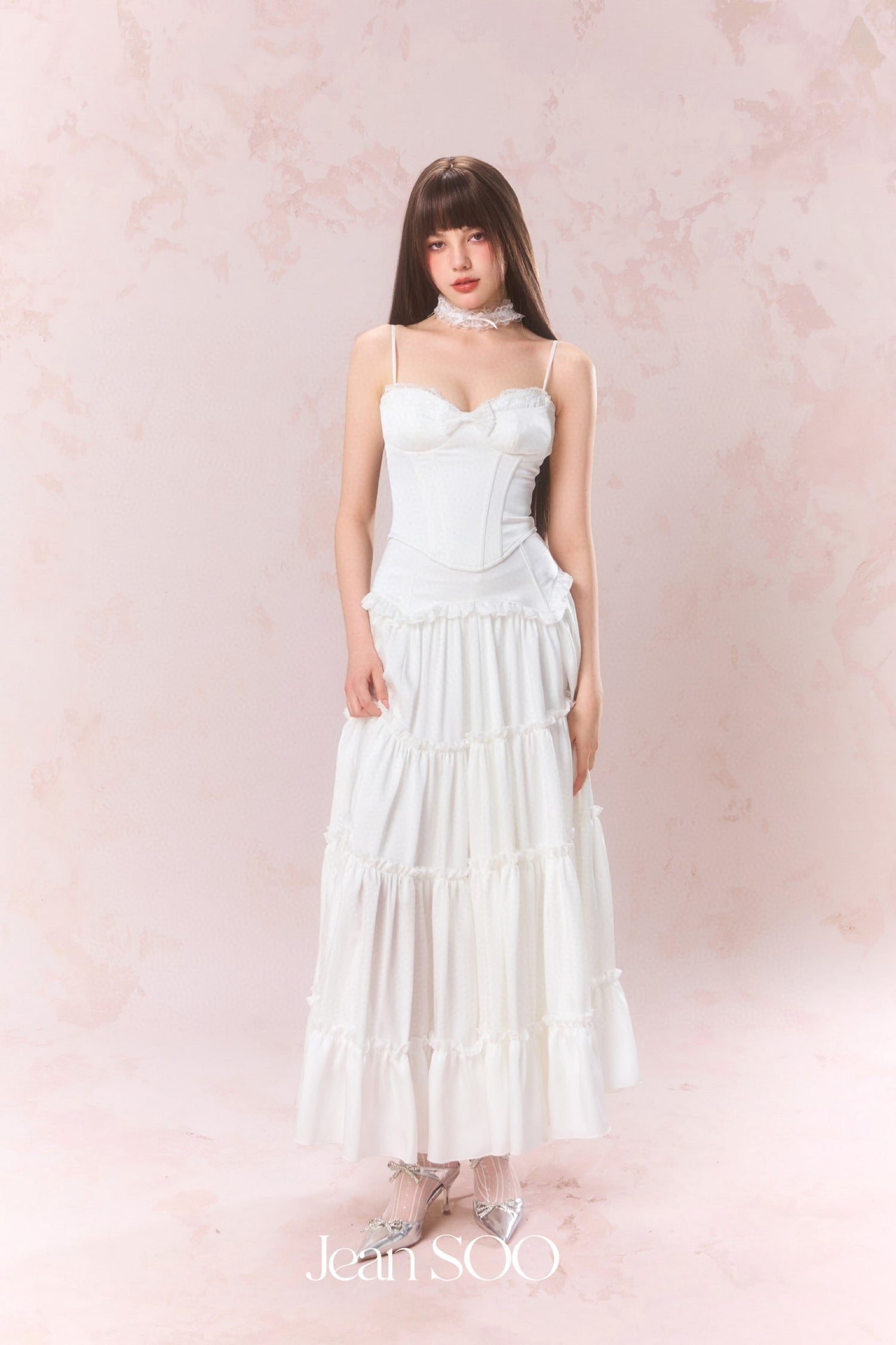 Jean Soo Satin lace patchwork corset + skirt set