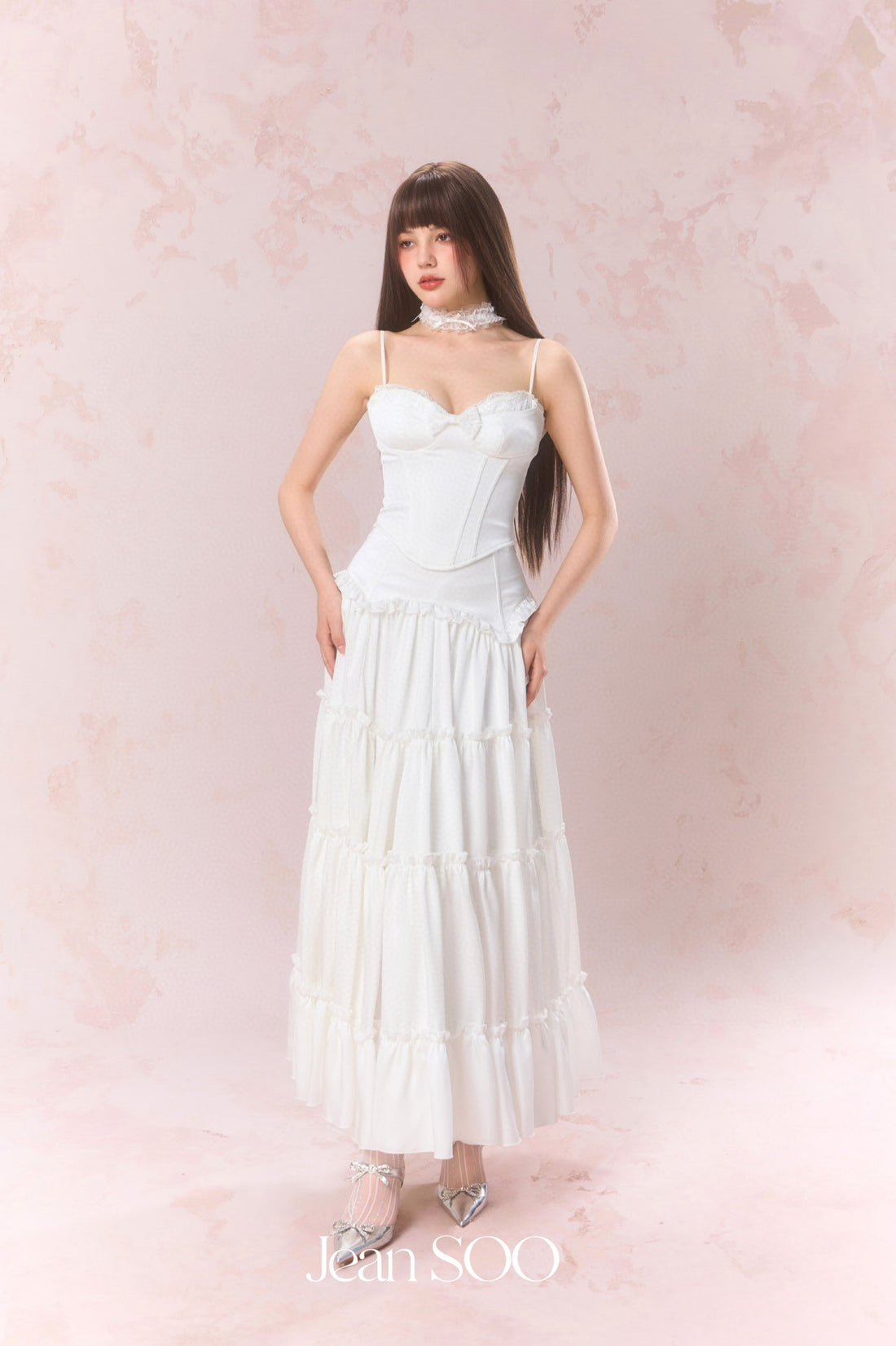Jean Soo Satin lace patchwork corset + skirt set