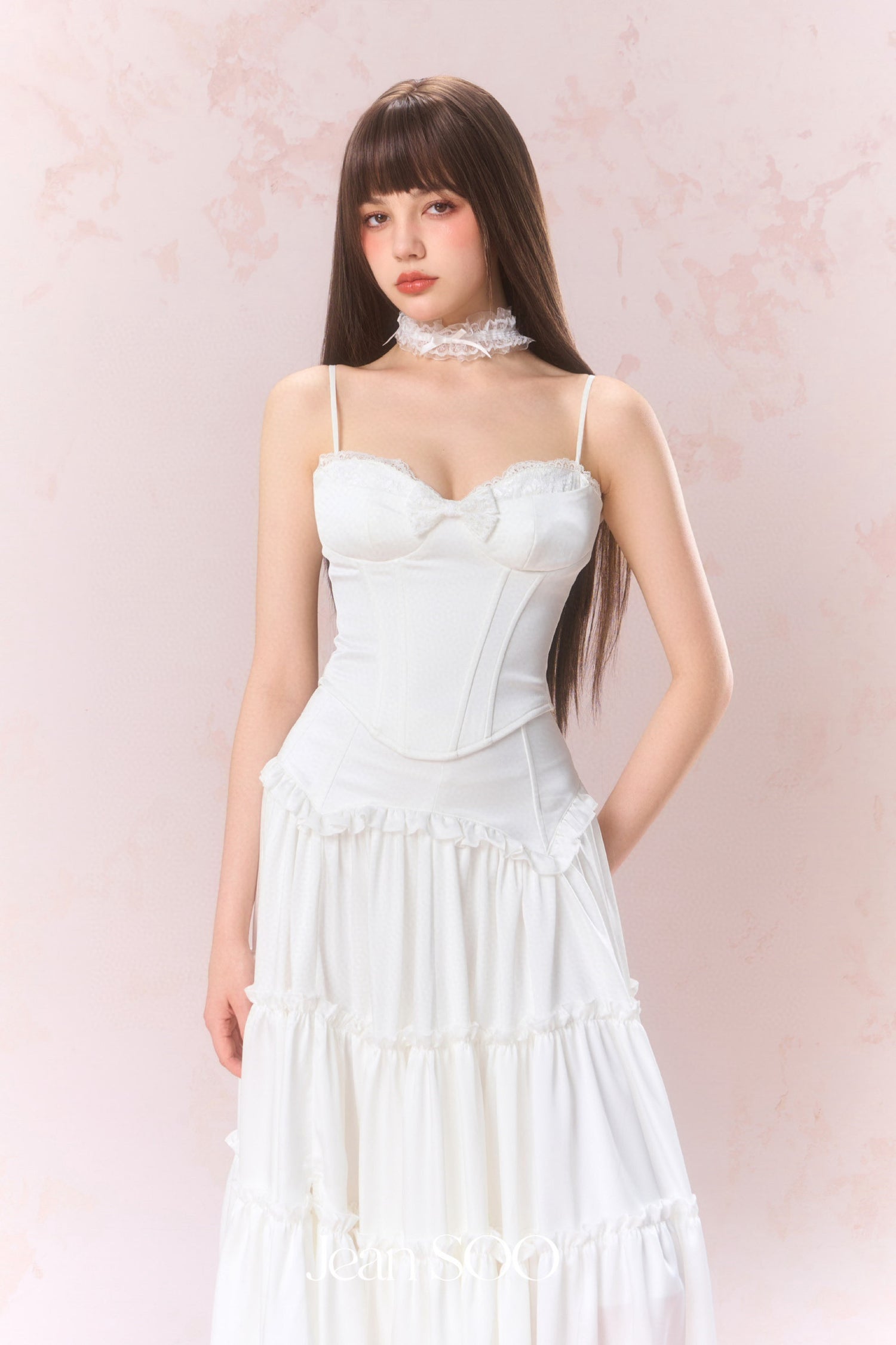 Jean Soo Satin lace patchwork corset + skirt set