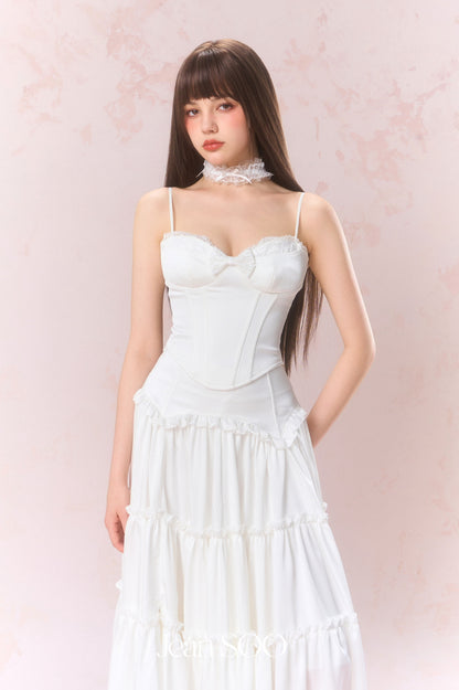 Jean Soo Satin lace patchwork corset + skirt set