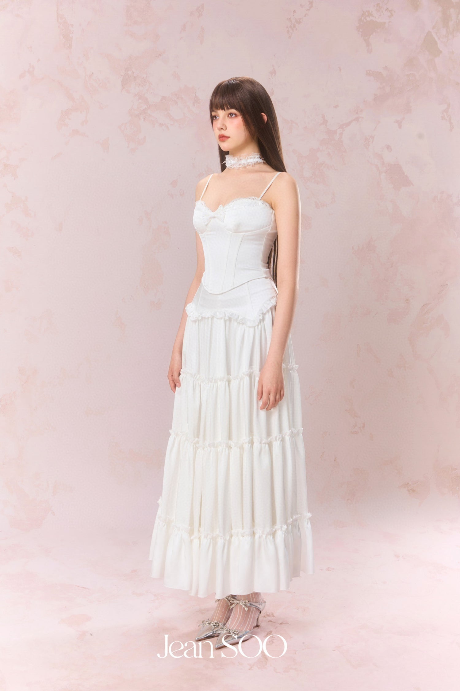 Jean Soo Satin lace patchwork corset + skirt set