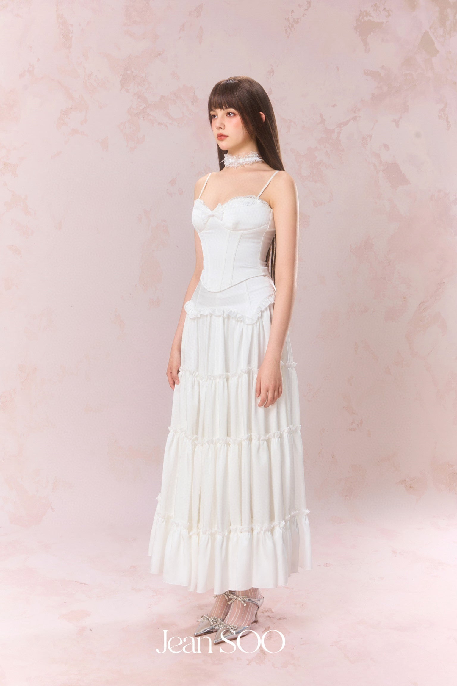 Jean Soo Satin lace patchwork corset + skirt set
