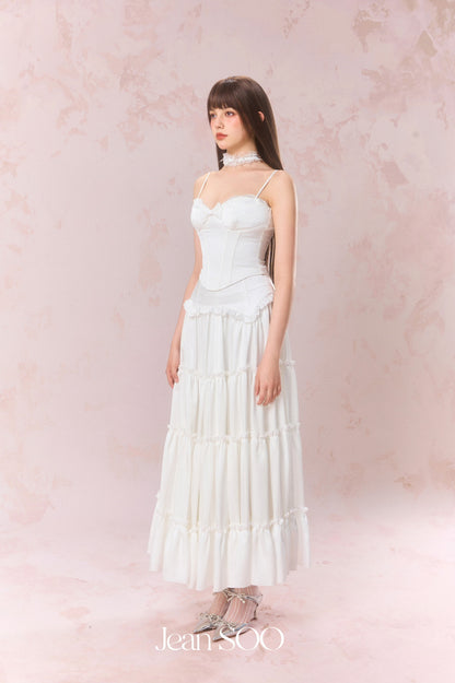 Jean Soo Satin lace patchwork corset + skirt set