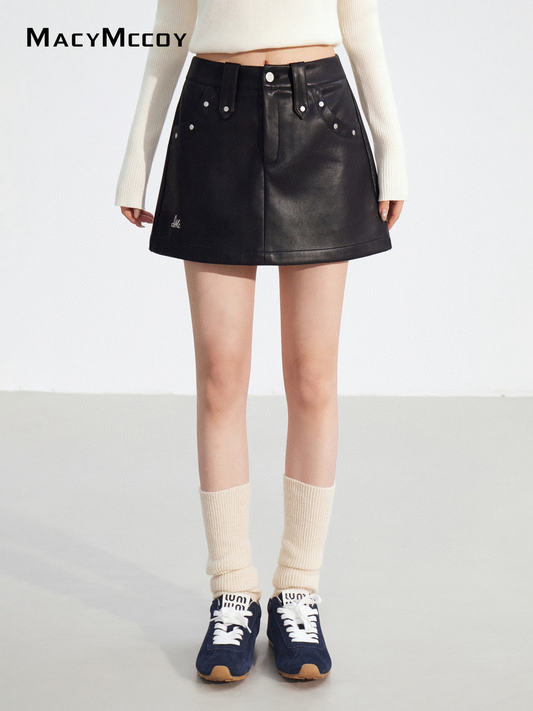 MacyMccoy MMC2025181 Rivet A-line leather skirt