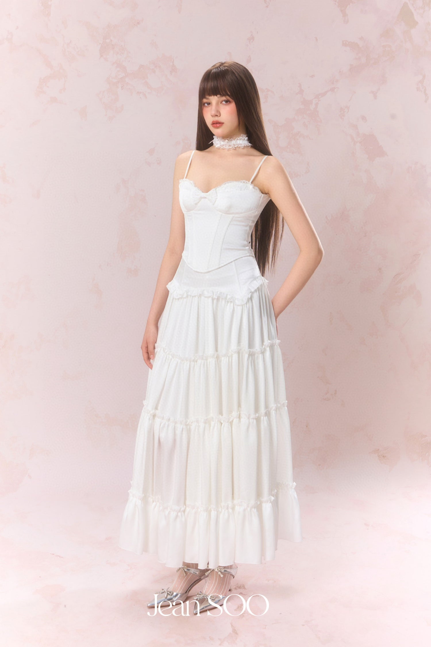 Jean Soo Satin lace patchwork corset + skirt set