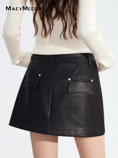 MacyMccoy MMC2025181 Rivet A-line leather skirt