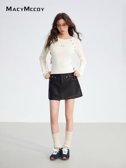 MacyMccoy MMC2025181 Rivet A-line leather skirt