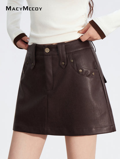 MacyMccoy MMC2025181 Rivet A-line leather skirt