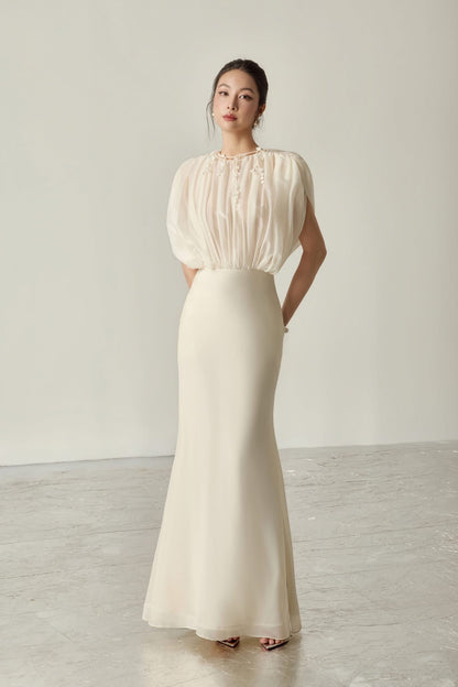 BYDENIO Clio Sheer Ruched Midi Dress
