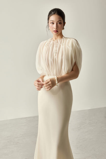 BYDENIO Clio Sheer Ruched Midi Dress