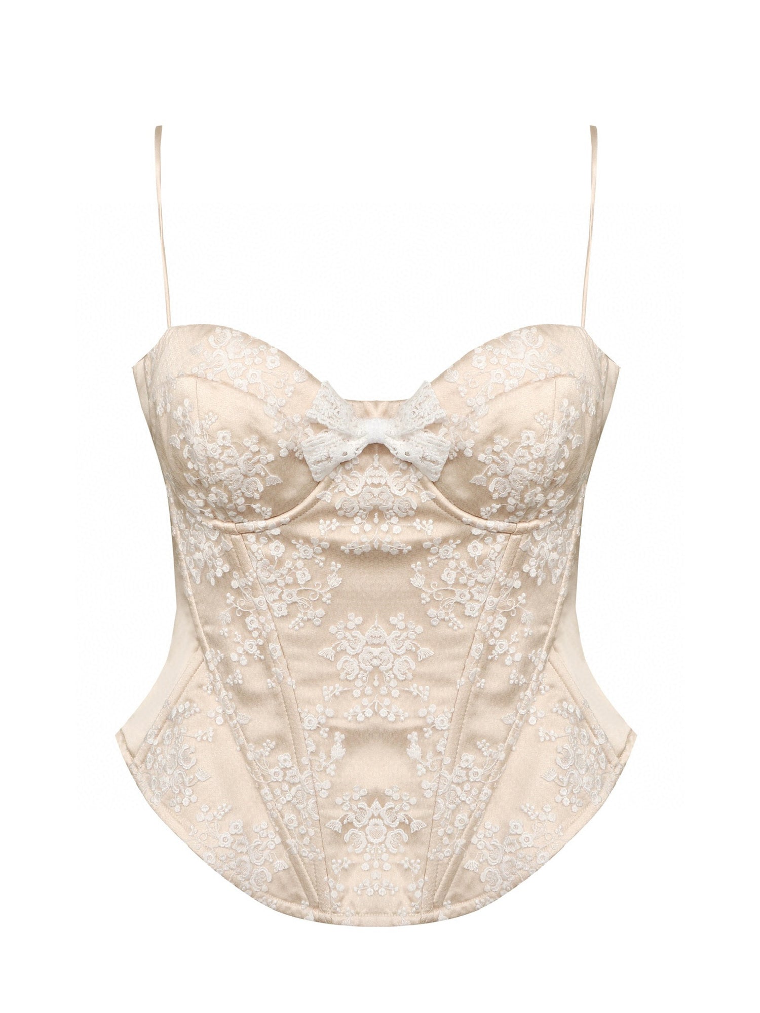 Jean Soo Embroidered lace contrasting patchwork corset + skirt set
