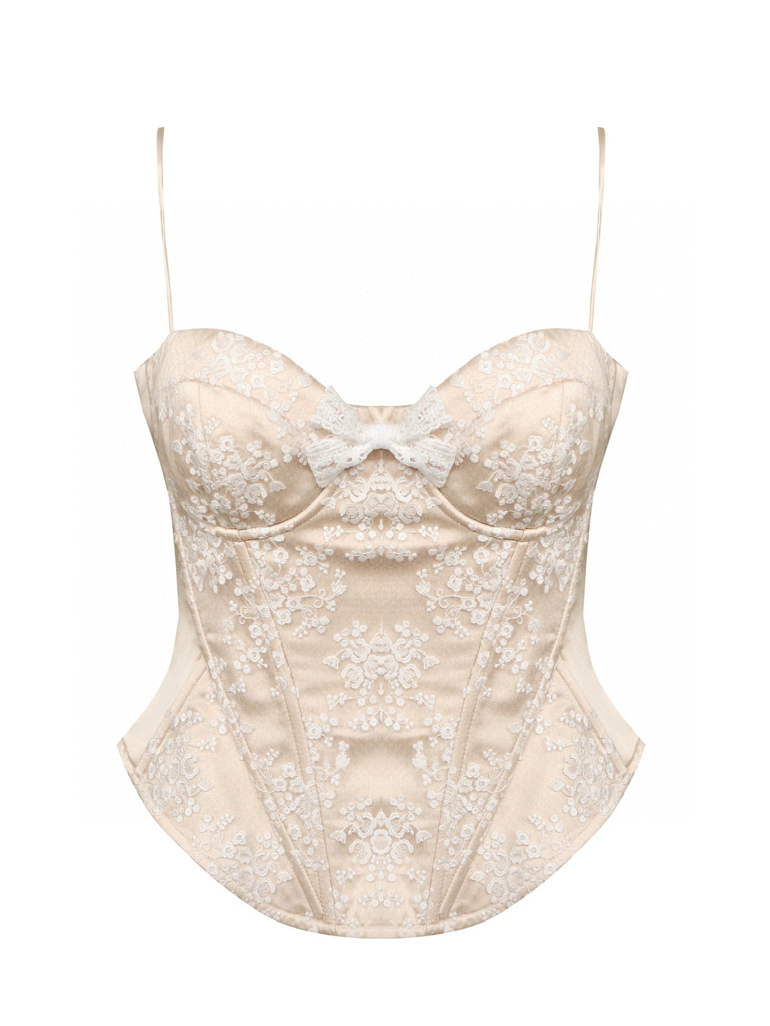 Jean Soo Embroidered lace contrasting patchwork corset + skirt set
