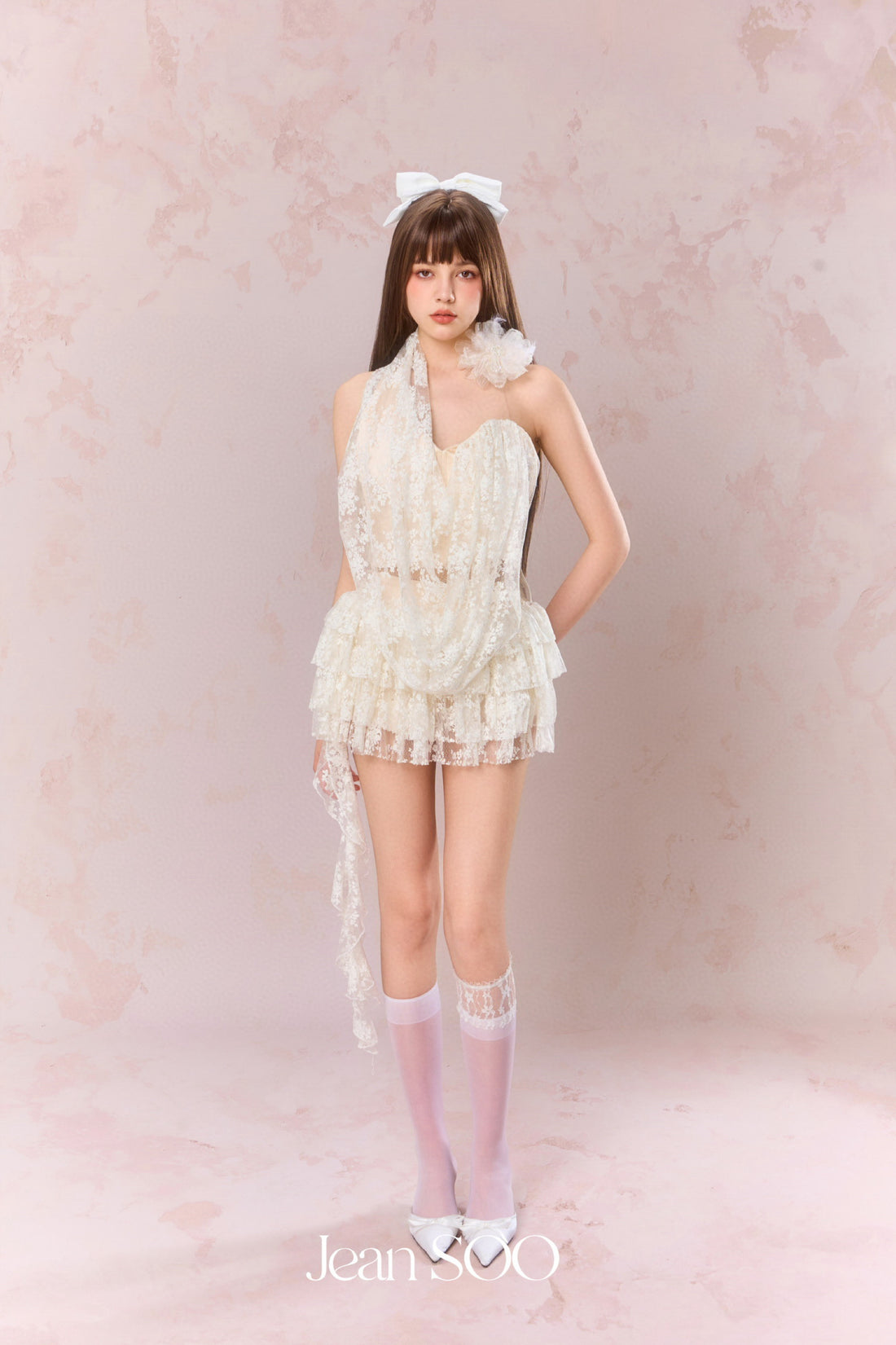 Jean Soo Halter neck lace irregular camisole + skirt set