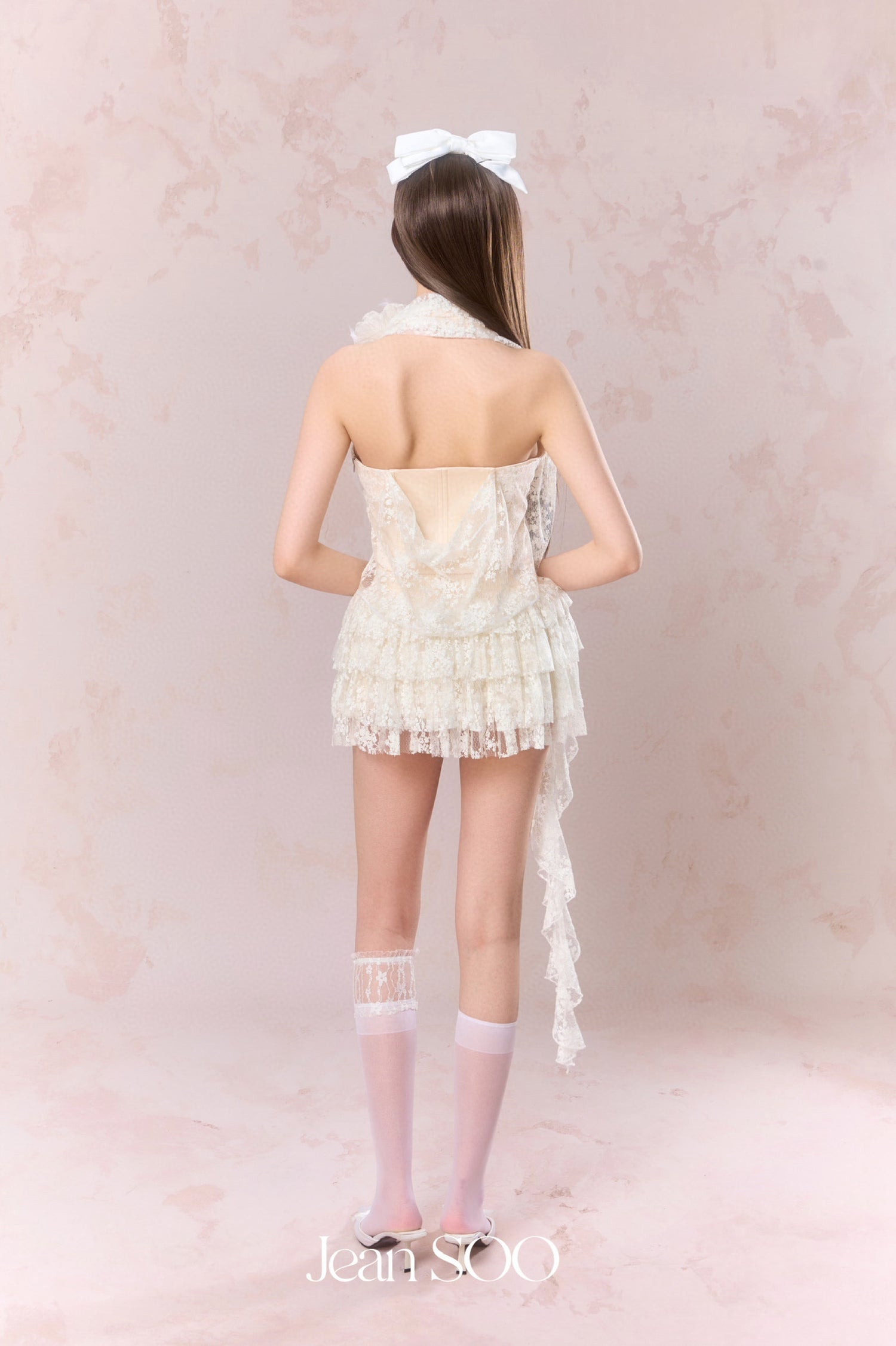 Jean Soo Halter neck lace irregular camisole + skirt set
