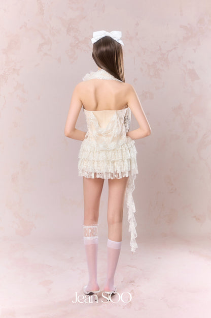 Jean Soo Halter neck lace irregular camisole + skirt set