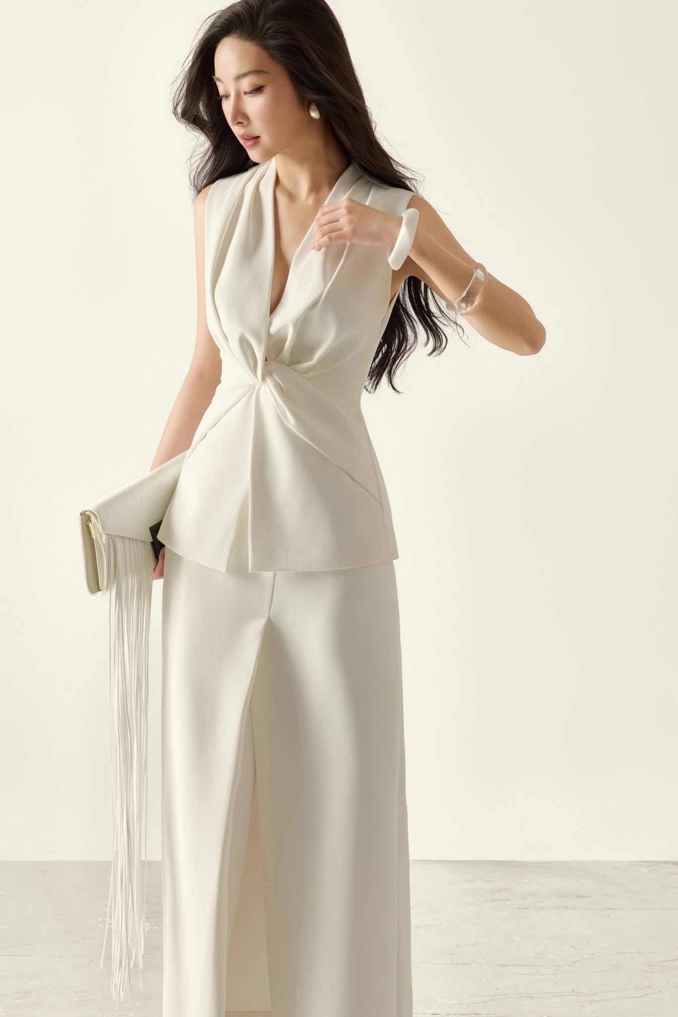 BYDENIO Drapped Modern Gilet &amp; Layered Wrap Skirt